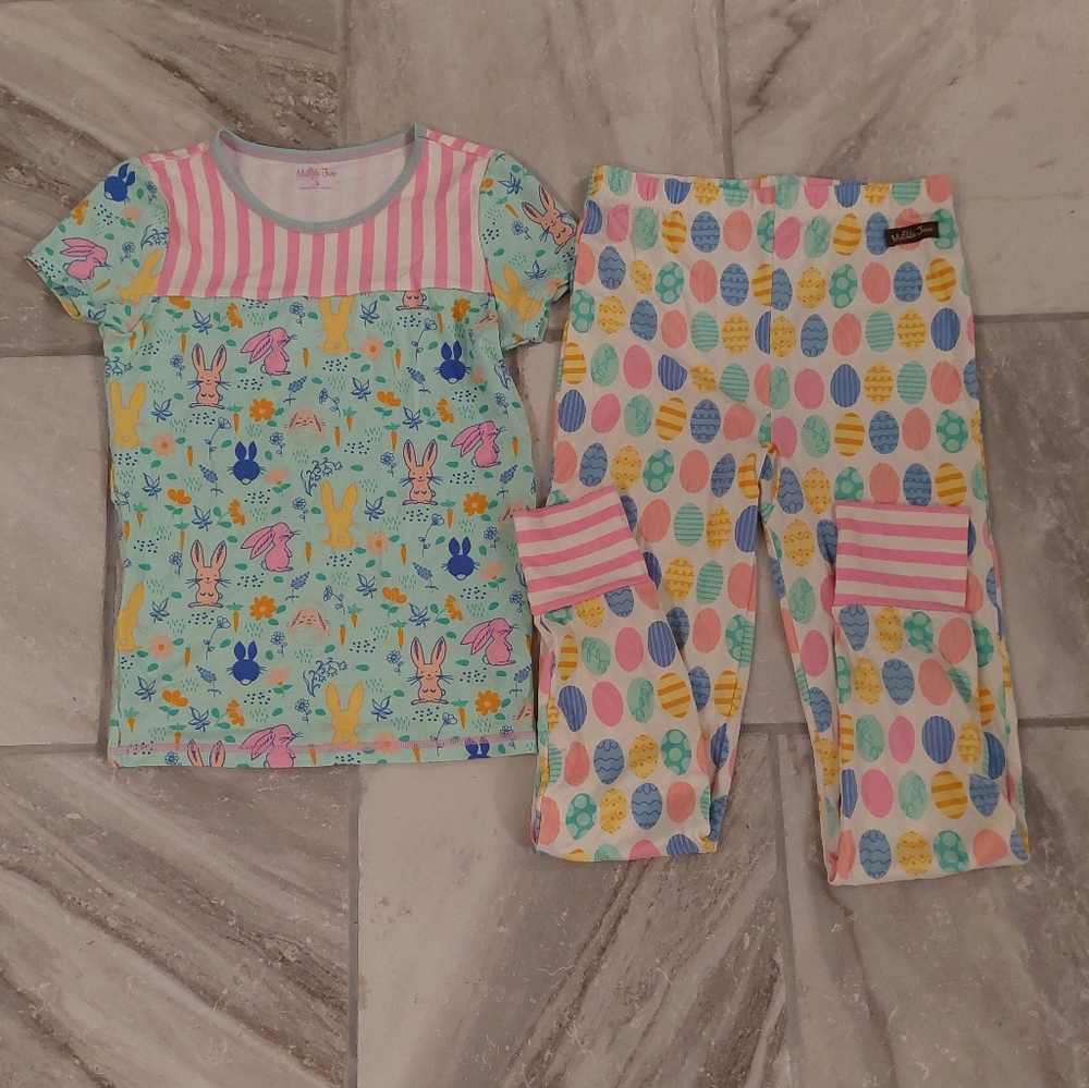 Matilda Jane Girls Easter Pajama Set Short Sleeve Long Pant Size 10 Bunny Egg